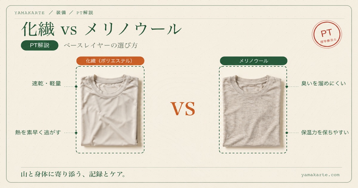 登山用ベースレイヤーの化繊とメリノウールを理学療法士が比較 防臭・保温力・着用感・耐久性