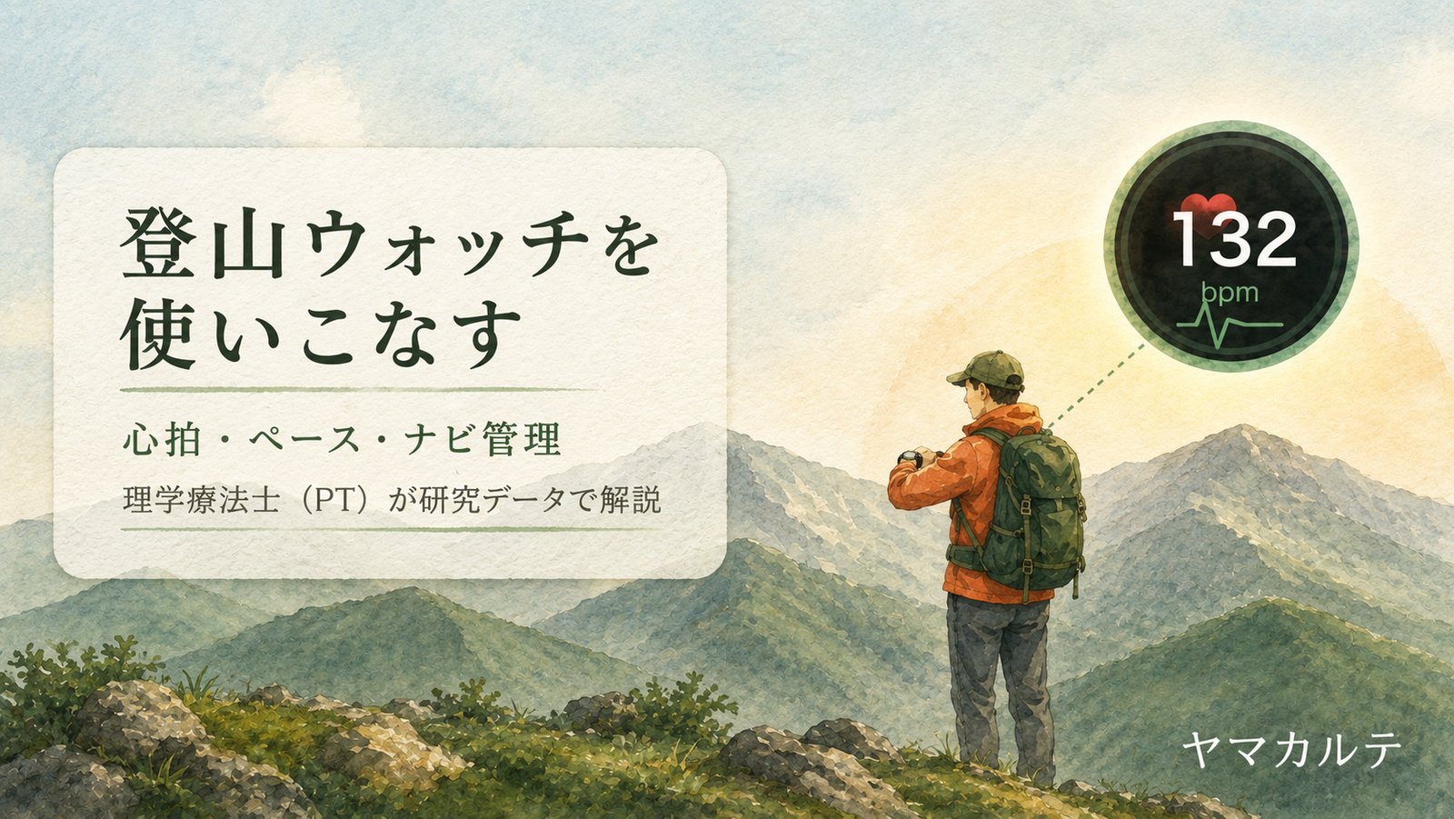 登山ウォッチで心拍を確認する登山者 心拍・ペース・ナビ管理を理学療法士が解説 ヤマカルテ