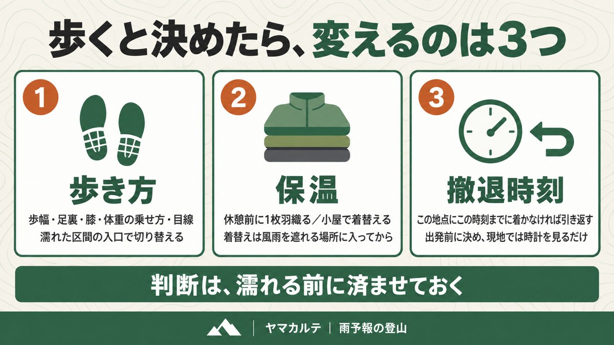 雨の中を歩くと決めたら変えるのは3つ 歩き方・保温・撤退時刻 ヤマカルテ