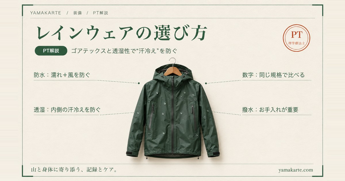 登山レインウェアの選び方 ゴアテックスなど防水透湿素材と耐水圧・透湿度を理学療法士が解説