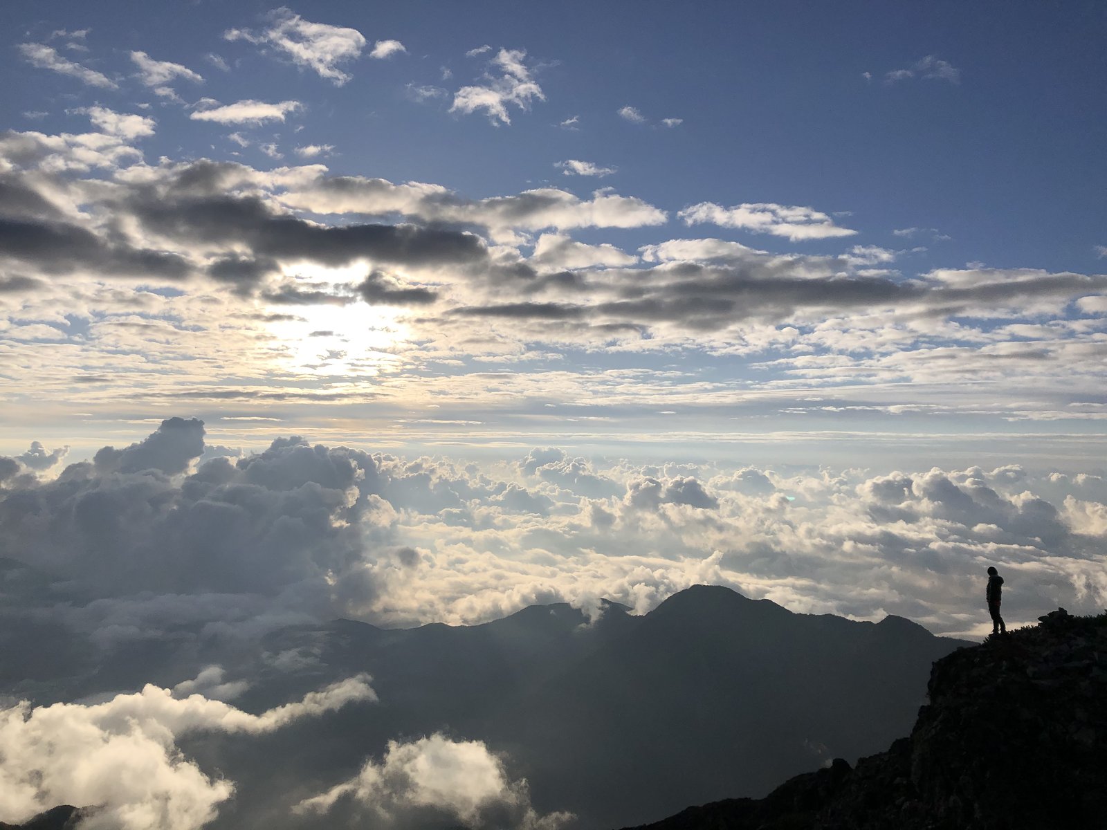 間ノ岳から見る雲海と朝の光 白峰三山の稜線