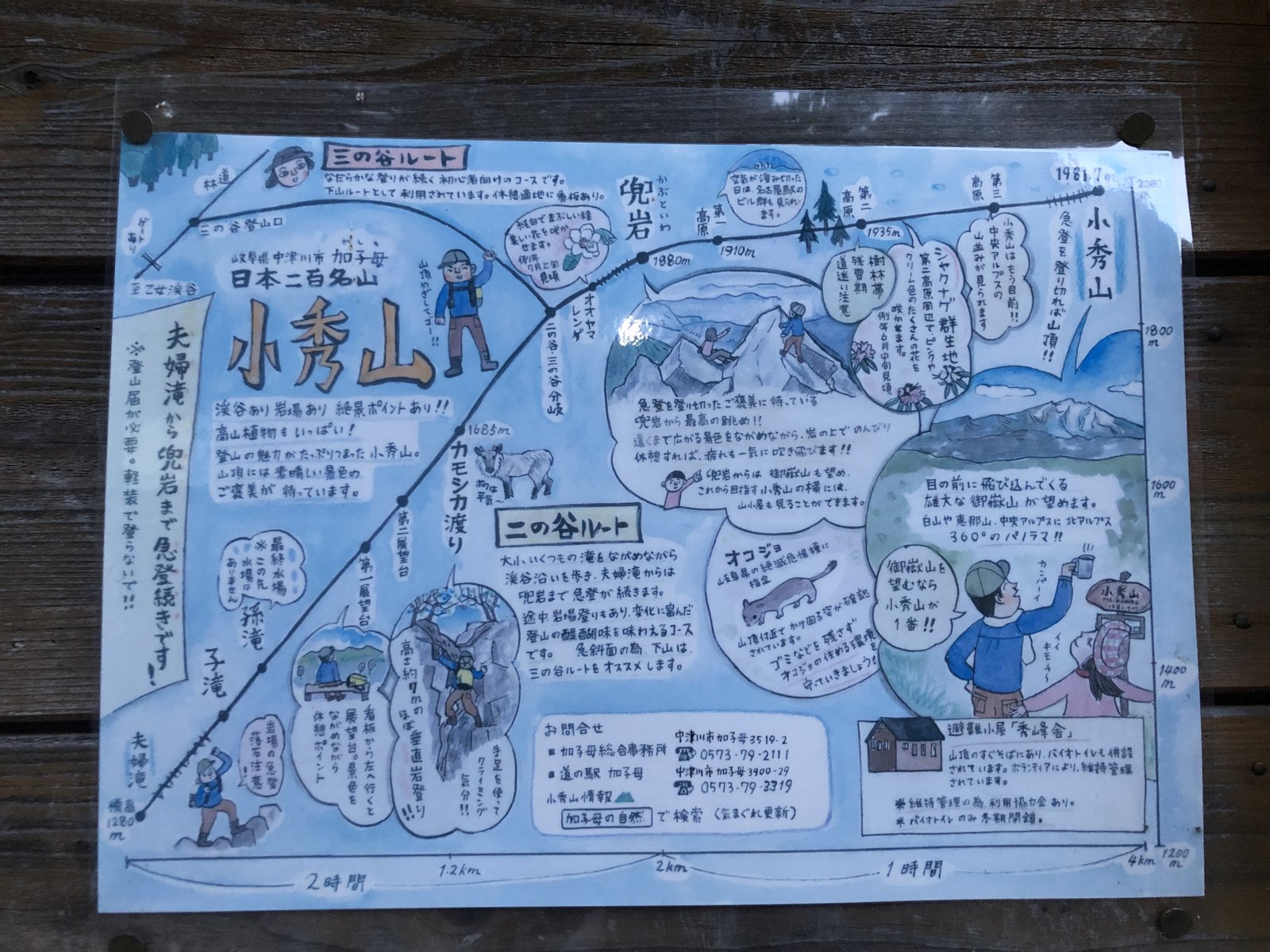 日本二百名山 小秀山の手描きルートマップ 二ノ谷ルートと三ノ谷ルート 乙女渓谷