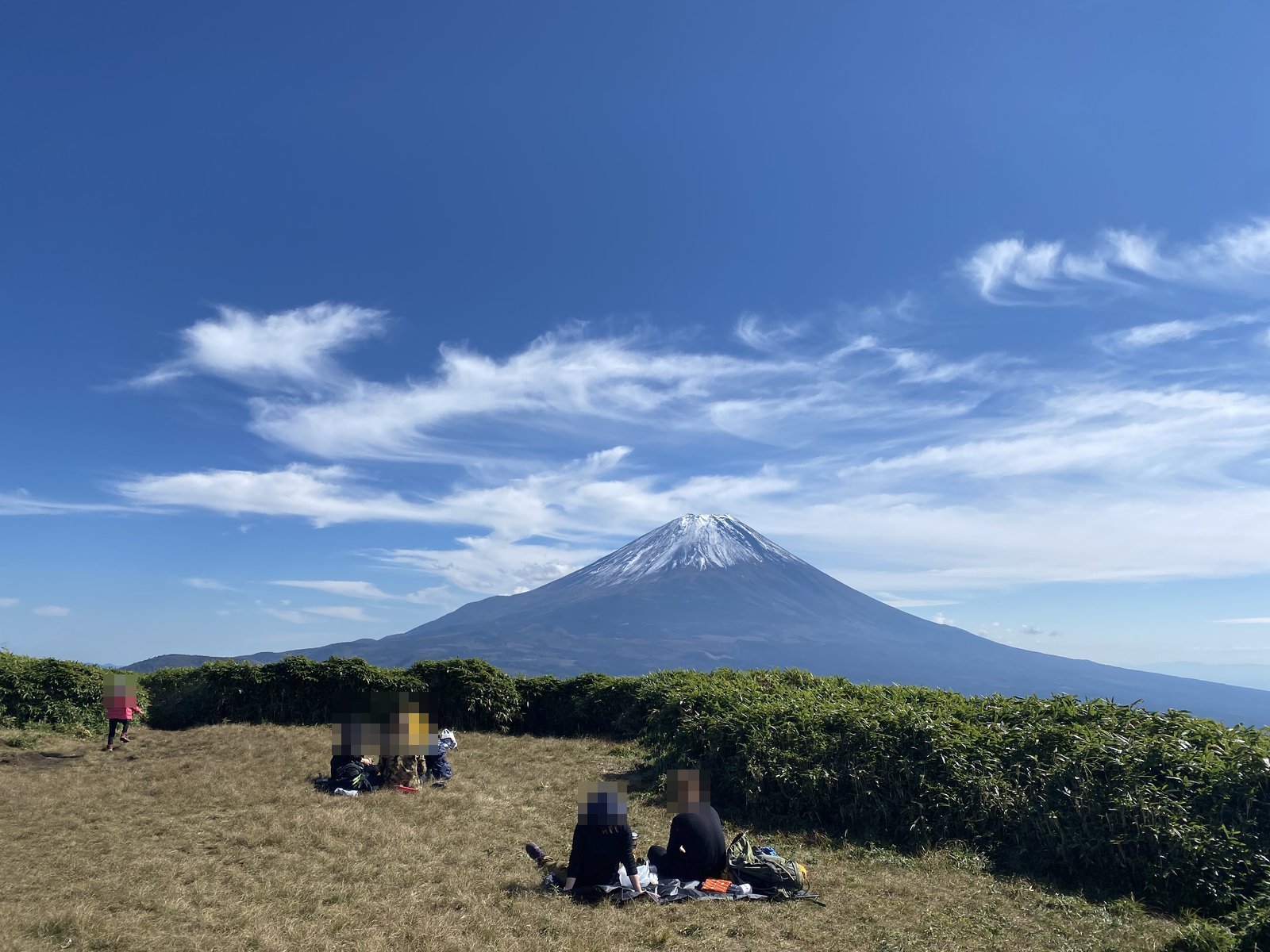 竜ヶ岳の広い山頂で休憩する登山者たちと富士山 ヤマカルテ