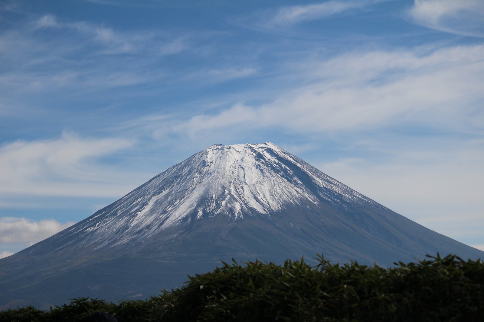 竜ヶ岳の山頂からズームで撮った富士山 山頂付近に積もった初冬の雪 ヤマカルテ